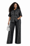 Noir Crystal Luxe Denim Palazzo Set(Black)