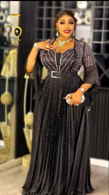  Black Sparkle Luxe Couture Pleated Gown