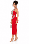 Scarlet Luxe Crystal Bloom Bandage Dress(Red)