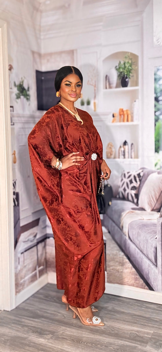 Luxe Royal Satin Kaftan Dress(Burnt orange)