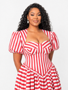 Vintage Stripe Sweetheart Midi Dress(RED)