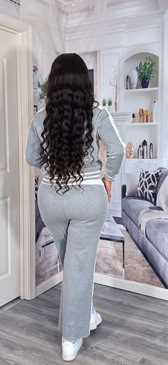 Signature Logo Zip-Up 2-Piece Jogger knit  Set – Grey