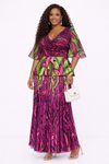 Zaria Abstract Pleated Maxi Dress(PURPLE)