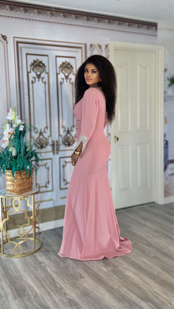 Empress Embellished Floor length maxi dress(BLUSH)
