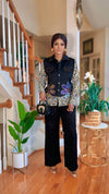 Longsleeve black denim Top/ rhinestone Denim pants set