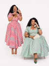 Vintage Stripe Sweetheart Midi Dress(RED)