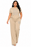 Luxe Rhinestone Pant Set(Beige)