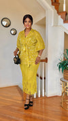 FRINGE MIYAKI BELTED SKIRT SET(LEMON-YELLOW)