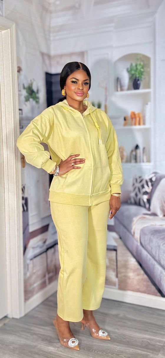 Cozy Zip-Up Jogger Set(Lemon- yellow)