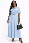 Luxe Draped Belted Maxi Dress(Lit blue)