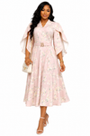 Elegant Belle Belted Flare Midi Dress(Peach)