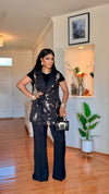2 PIECES GOLDEN EMBER SIMMER SLEEVELESS PANT SET(BLACK)