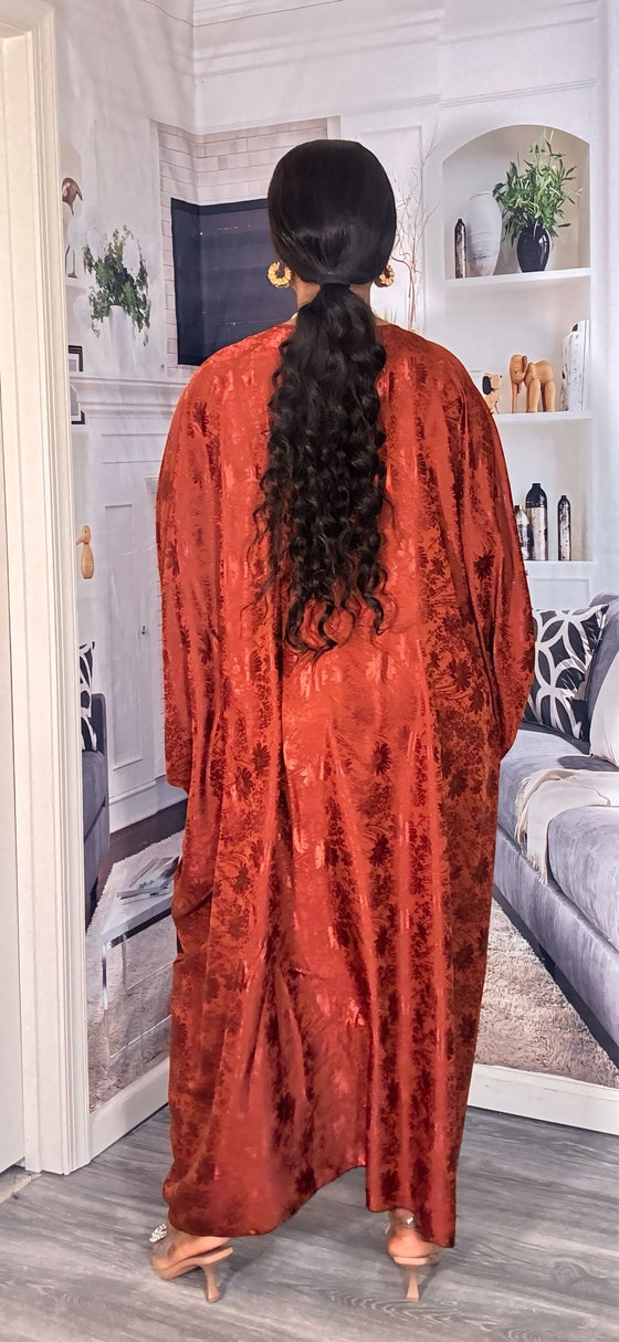 Luxe Royal Satin Kaftan Dress(Burnt orange)