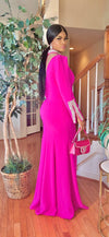 FUSCHIA RHINESTONE MAXI FRONT SLIT DRESS(PINK)