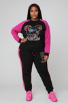 Glam Picnic Club Jogger Set – Black & Hot Pink