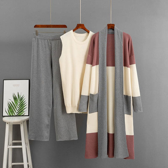 : Luxe Colorblock Knit 3-Piece Set(Grau)