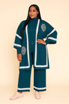 Royal Teal Embroidered Knit 3-Piece Set
