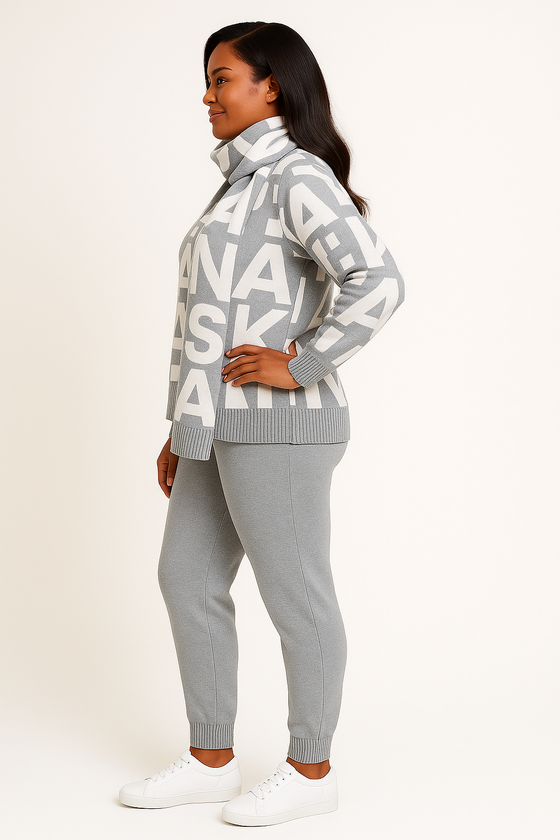 Luxury Lettered Knit 3- Piece Set – Gray Edition