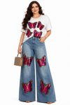 Butterfly Bliss Denim Palazzo Set(Blue)
