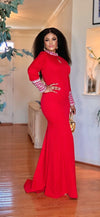 LONG-SLEEVE FLOOR LENGTH MAXI DRESS(RED)