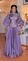 COUTURE 3PCS ELEGANT PUFFY SLEEVES SKIRT SET(PURPLE)