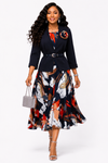 Royal Elegance Jacket & Midi Dress Set(Floral)