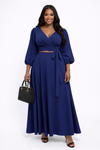 Royal Grace Wrap Maxi Skirt Set(Navy)