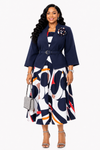 Royal Elegance Jacket & Midi Dress Set(Dark blue)