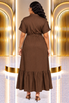 THE SAVANNAH STRIPE BELTED MAXI DRESS(Brown)