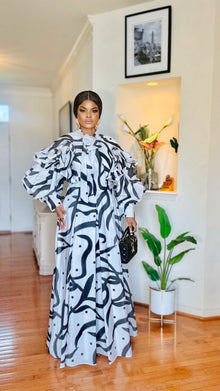  Monochrome Bow-Neck Bishop Sleeve Maxi Dress 🖤🤍