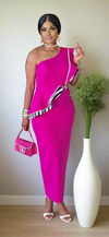 ONE SHOULDER SLEEVELESS MAXI DRESS(PINK MULTI)