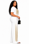 Golden Glam Fringe Pant Set(white)