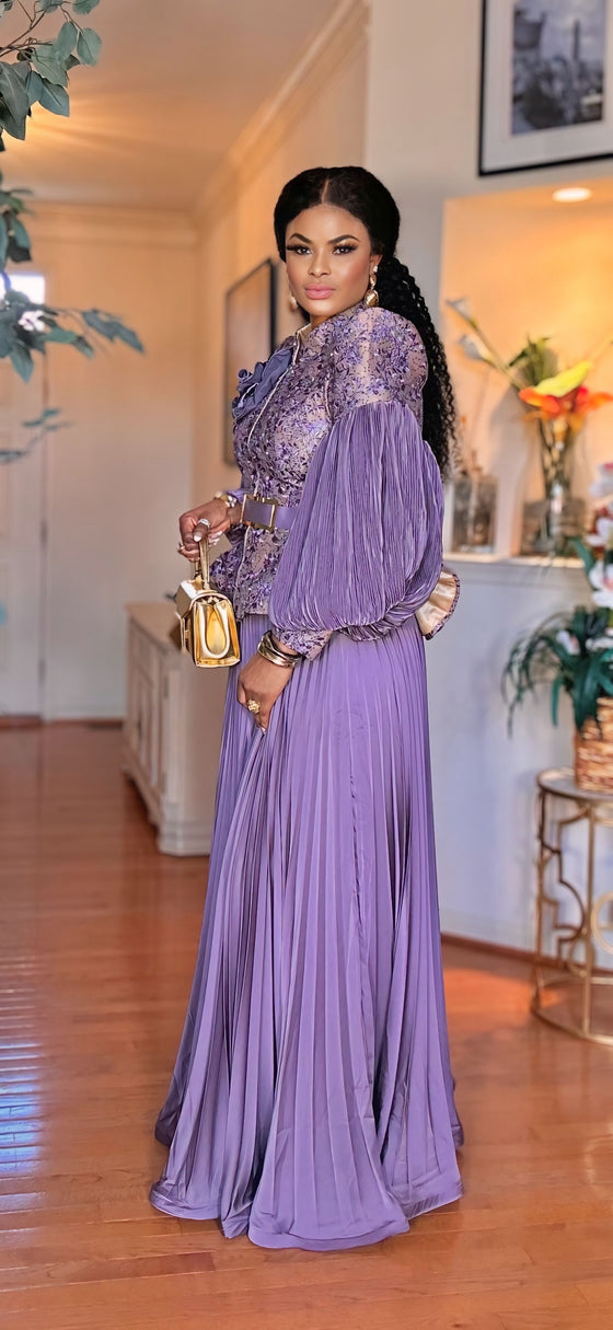 COUTURE 3PCS ELEGANT PUFFY SLEEVES SKIRT SET(PURPLE)