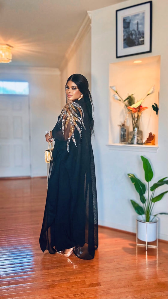 Black Sleeveless Dress with Rhinestone Mesh Jacket ✨🖤