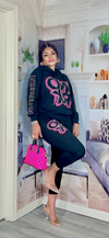 Work Mode Sequin Hoodie Jogger Set – Black & Pink
