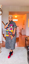 PREORDER - Graphic Button down Denim dress(Gray)