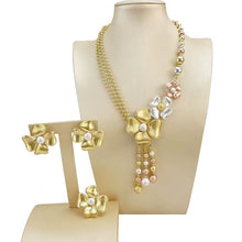  24K THREE TONE FLOWER GOLD JEWELRY SET