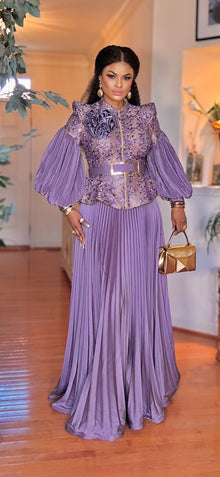  COUTURE 3PCS ELEGANT PUFFY SLEEVES SKIRT SET(PURPLE)