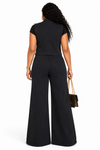 Golden Blossom Rhinestone Denim Set – Black