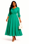 Regal Flow Belted Maxi Dress(Sea green)