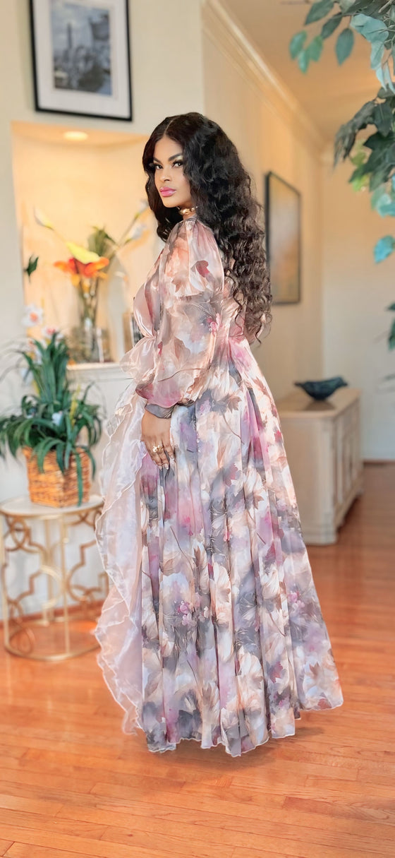 Pink floral maxi dress