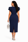 Charm Belted Midi Dress(Navy)