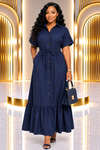 THE SAVANNAH STRIPE BELTED MAXI DRESS(NAVY)