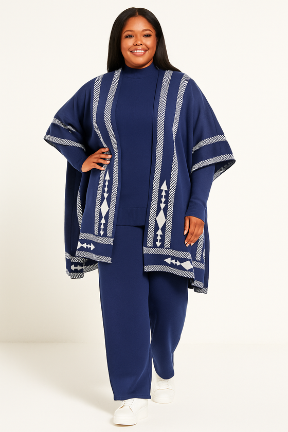 Dark Blue Luxury Knit 3-Piece Set