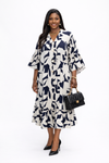Signature Printed Luxe Midi Dress(White/Black)