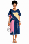 Denim Luxe Patchwork Midi Dress(Multi Color)