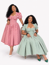 Vintage Stripe Sweetheart Midi Dress(RED)