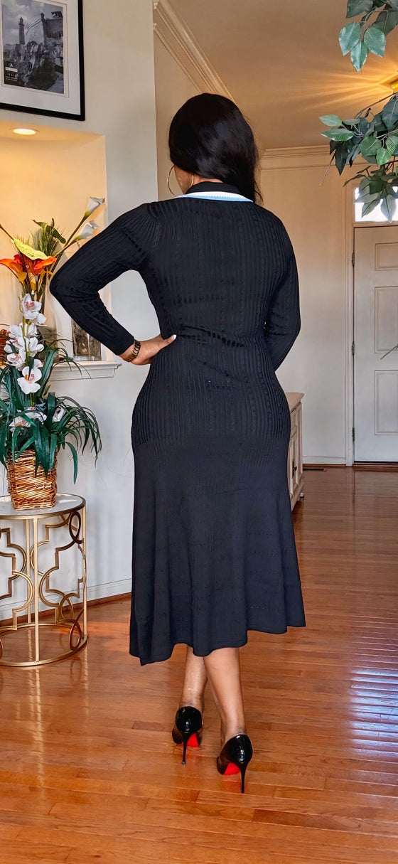 Long sleeve sweater knit dress(black)