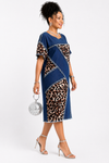Denim Luxe Patchwork Midi Dress(Dark blue/prints)