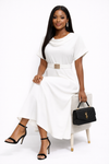 Luxe Draped Belted Maxi Dress(white)